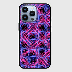 Чехол для iPhone 13 Pro Розово-фиолетовые светящиеся переплетения, цвет: 3D-черный
