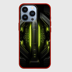 Чехол для iPhone 13 Pro Яркая зеленая неоновая киберброня, цвет: 3D-красный