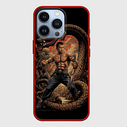 Чехол для iPhone 13 Pro Боец Муай-тай и огромный дракон, цвет: 3D-красный