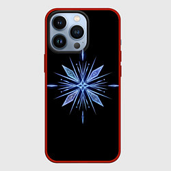 Чехол для iPhone 13 Pro Голубая снежинка на черном фоне, цвет: 3D-красный