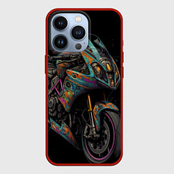 Чехол для iPhone 13 Pro Темный мотоцикл на черном фоне, цвет: 3D-красный