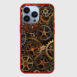 Чехол для iPhone 13 Pro Стимпанк ржавые шестеренки текстура, цвет: 3D-красный
