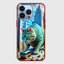 Чехол для iPhone 13 Pro Котзила пародия гигантский монстр, цвет: 3D-красный