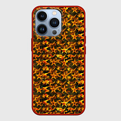 Чехол для iPhone 13 Pro Огненные звезды и камуфляж, цвет: 3D-красный