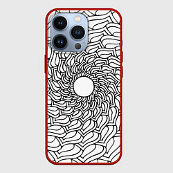 Чехол для iPhone 13 Pro Мандала солнцевидная чёрно-белая, цвет: 3D-красный