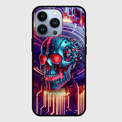 Чехол для iPhone 13 Pro Cyber art skull - steel metal, цвет: 3D-черный