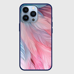 Чехол для iPhone 13 Pro Пастельно-голубые и розовые перья, цвет: 3D-тёмно-синий