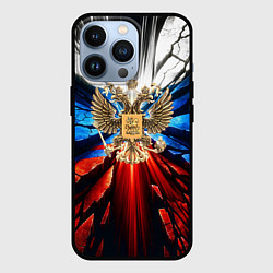 Чехол для iPhone 13 Pro Герб России триколор, цвет: 3D-черный