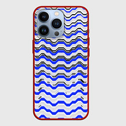 Чехол для iPhone 13 Pro Black and blue stripes on a white background, цвет: 3D-красный