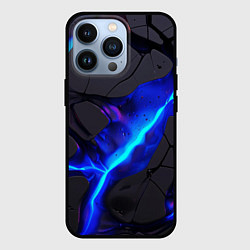 Чехол для iPhone 13 Pro Темный синий неон из разлома плит, цвет: 3D-черный