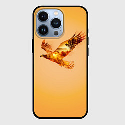Чехол для iPhone 13 Pro Орел с пейзажем на закате двойная экспозиция, цвет: 3D-черный