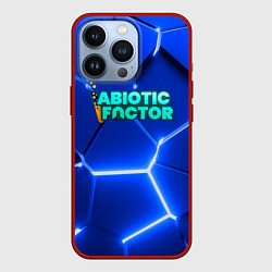 Чехол для iPhone 13 Pro Abiotic Factor логотип на синем неоновом фоне, цвет: 3D-красный