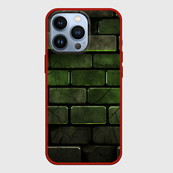 Чехол для iPhone 13 Pro Зеленые неоновые кирпичи, цвет: 3D-красный