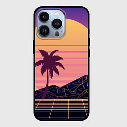 Чехол для iPhone 13 Pro Vaporwave геометрические горы и силуэты пальм, цвет: 3D-черный