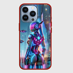 Чехол для iPhone 13 Pro Cyberpunk girl - neon glow ai art, цвет: 3D-красный