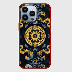 Чехол для iPhone 13 Pro Золотые и синие абстрактные узоры, цвет: 3D-красный
