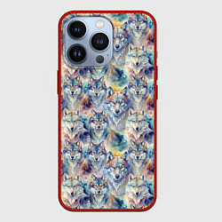 Чехол для iPhone 13 Pro Волки паттерн, цвет: 3D-красный