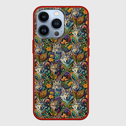 Чехол для iPhone 13 Pro Волчий паттерн, цвет: 3D-красный