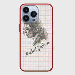 Чехол для iPhone 13 Pro Портрет Майкла Джексона рисунок карандашом, цвет: 3D-красный