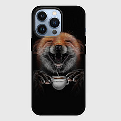 Чехол для iPhone 13 Pro Лис с чашечкой кофе, цвет: 3D-черный