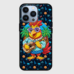 Чехол для iPhone 13 Pro Жаркое лето петух играет на гитаре, цвет: 3D-черный
