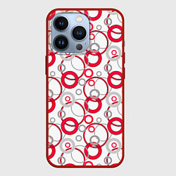 Чехол для iPhone 13 Pro Красные и серые круги и кольца на белом, цвет: 3D-красный