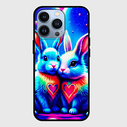 Чехол для iPhone 13 Pro Неоновые зайчики - любовь сердечки, цвет: 3D-черный