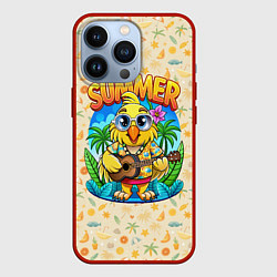 Чехол для iPhone 13 Pro Попугай играет на гитаре на острове, цвет: 3D-красный