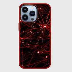 Чехол для iPhone 13 Pro Красные нити и светящиеся узлы, цвет: 3D-красный
