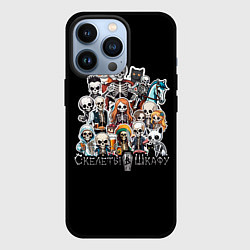 Чехол для iPhone 13 Pro Стикеры с мультяшными скелетами, цвет: 3D-черный