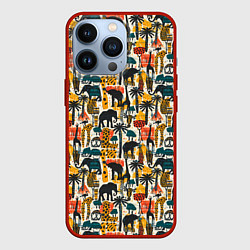 Чехол для iPhone 13 Pro Африка паттерн пальмы животные, цвет: 3D-красный