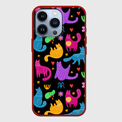 Чехол для iPhone 13 Pro Паттерн разноцветных котиков, цвет: 3D-красный