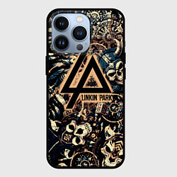 Чехол для iPhone 13 Pro Linkin park на фоне рун масок черепов и молота тор, цвет: 3D-черный