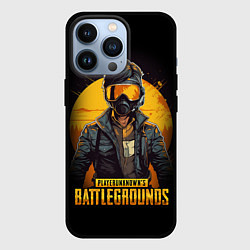 Чехол для iPhone 13 Pro PUBG игрок на закате черный фон, цвет: 3D-черный