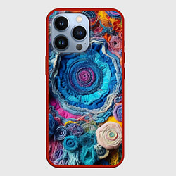 Чехол для iPhone 13 Pro Вязаные цветы - пэчворк, цвет: 3D-красный