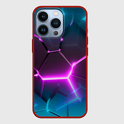 Чехол для iPhone 13 Pro Голубые и розовые неоновые плиты в разломе, цвет: 3D-красный
