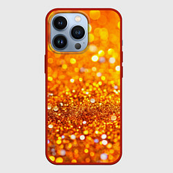 Чехол для iPhone 13 Pro Оранжевые и желтые блестяшки боке, цвет: 3D-красный