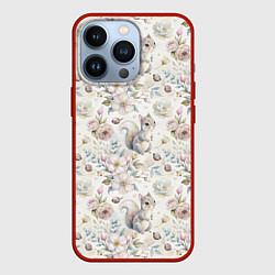 Чехол для iPhone 13 Pro Нежная белочка в цветах, цвет: 3D-красный