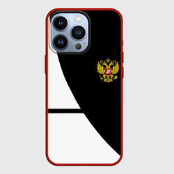 Чехол для iPhone 13 Pro Герб РФ текстура спорт, цвет: 3D-красный