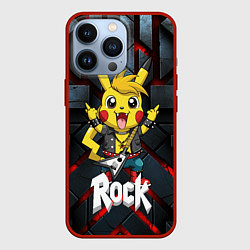 Чехол для iPhone 13 Pro Пикачу радостный рокер с электрогитарой, цвет: 3D-красный