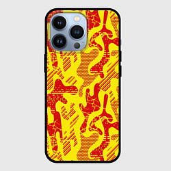 Чехол для iPhone 13 Pro Абстракция красный рисунок на желтом фоне, цвет: 3D-черный