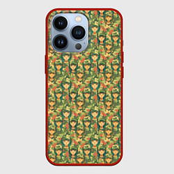 Чехол для iPhone 13 Pro Камуфляжный узор с девушками в военной форме, цвет: 3D-красный