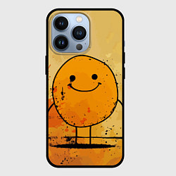 Чехол для iPhone 13 Pro Забавный колобок-смайлик на оранжевом, цвет: 3D-черный