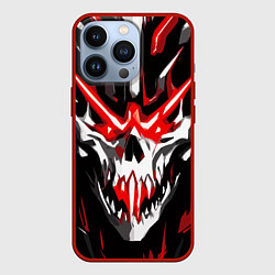 Чехол для iPhone 13 Pro Абстрактный белый череп и красные полосы, цвет: 3D-красный