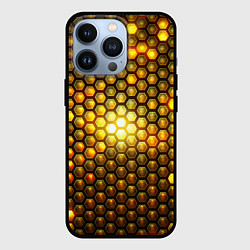 Чехол для iPhone 13 Pro Металлические соты - роскошный блеск золота, цвет: 3D-черный