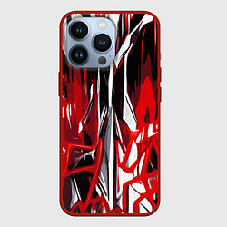 Чехол для iPhone 13 Pro Красно-белая хаотичная абстракция на чёрном фоне, цвет: 3D-красный