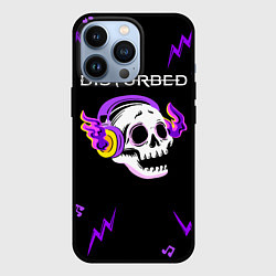 Чехол для iPhone 13 Pro Disturbed неоновый череп, цвет: 3D-черный