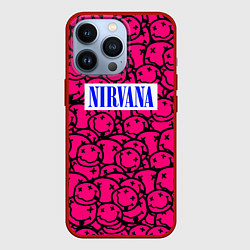 Чехол для iPhone 13 Pro Nirvana pink logo, цвет: 3D-красный