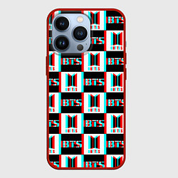 Чехол для iPhone 13 Pro BTS glitch pattern, цвет: 3D-красный