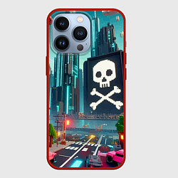 Чехол для iPhone 13 Pro Minecraft district with skull - ai art fantasy, цвет: 3D-красный